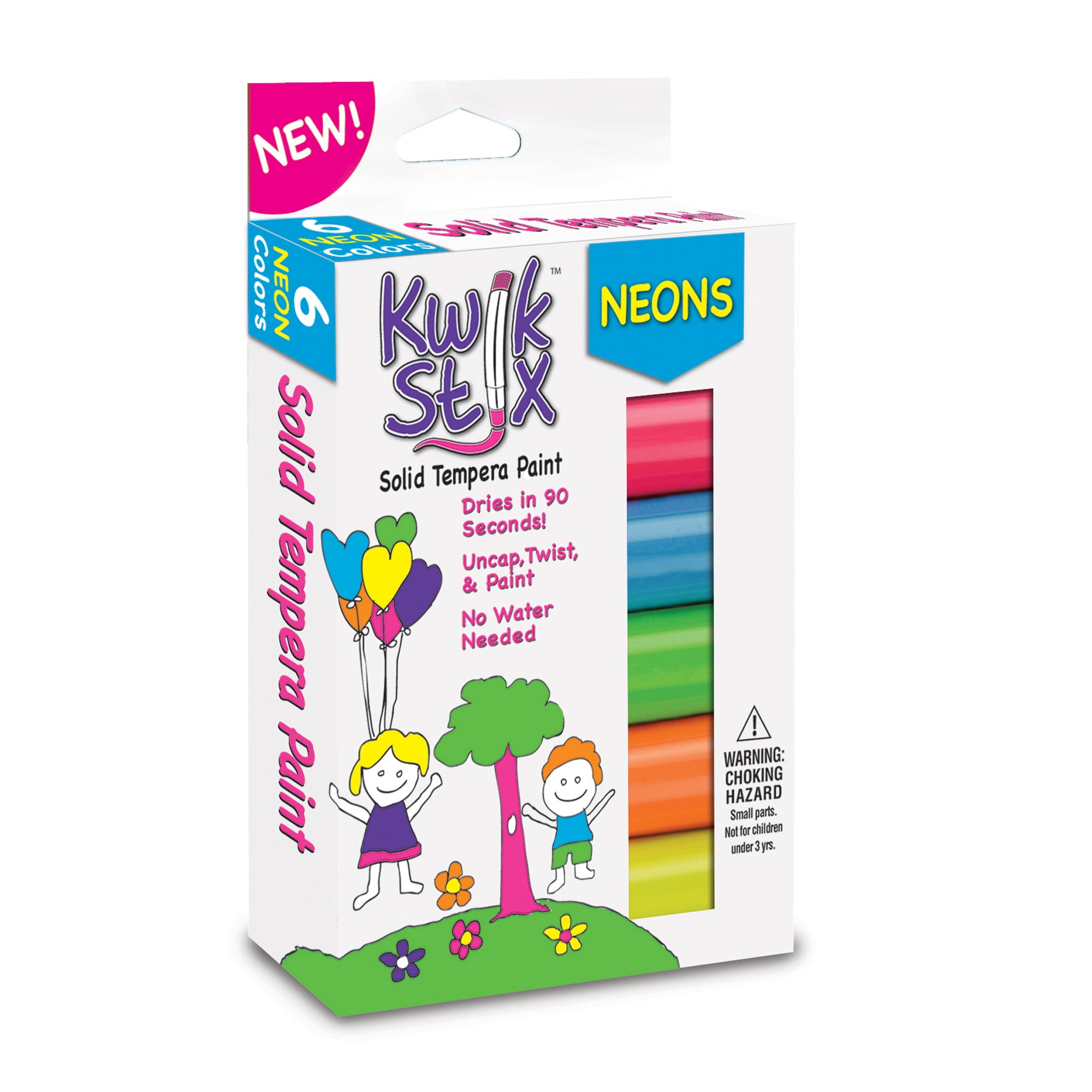 Kwik Stix Solid Tempera Paint Stick, Neon Colors, 6 Per Pack, 6 Packs