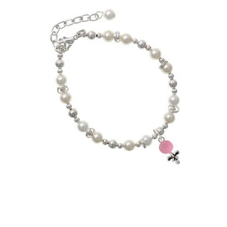 - Pink Baby Rattle Imitation Pearl Beaded Bracelet