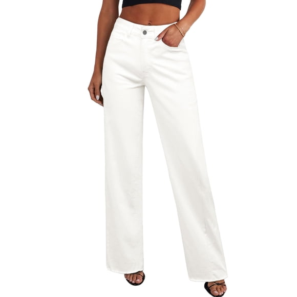 Pantalones PRETTYGARDEN de Pierna Ancha, Tiro Alto, Elásticos, Blancos