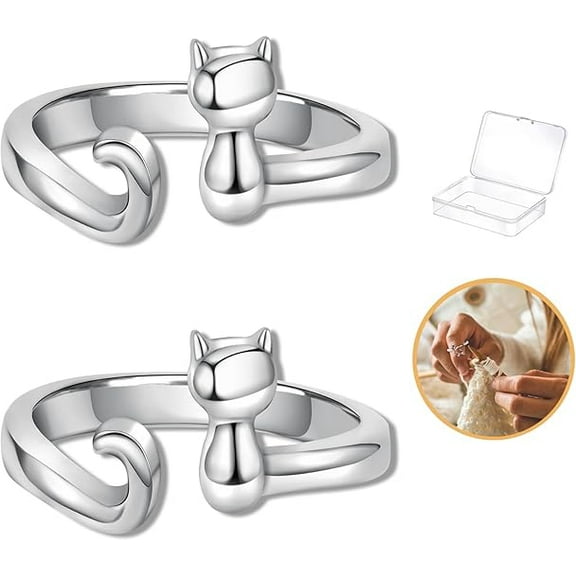 Adjustable Cat-Shaped Crochet Tension Ring - Ergonomic Yarn Guide for Finger Comfort, Perfect Gift for Crafters, Mothers & Cat Lovers (Thanksgiving, Christmas, Birthday)