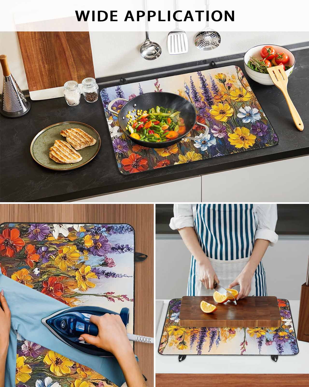 nqOlkjepod Large Induction Cooktop Protector Mat 24"x21", Farmhouse Flowers Stove Top Covers for Electric Stove, Country Botanical Floral Oil Painting Stove Burner Cover Mats, Glass Top Stove Cover