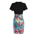 thumbnail image 4 of Liquidation!MSJUHEG Jupes Longues pour Femmes Robes Sexy pour Femmes Robe à Manches Épissées Fleur Sexy Femmes Courte Col Rond Mode Imprimée Robe Maxi Robes pour Femmes Noir m, 4 of 5