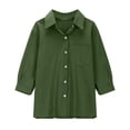 thumbnail image 6 of Girls Linen Shirts Long Sleeve Button Down Collared Dress Shirt for Girls Cotton Blouse Casual Tunic Tops School Uniform,Green 11-12Y, 6 of 6
