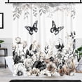 thumbnail image 2 of Boho Black White Floral Shower Curtain, Rustic Dark Flower Butterfly Fabric Farmhosue Shower Curtain, Vintage Botanical Leaf Plant Aesthetic Grey Decoration Shower Curtain 72×72 Inch with 12 Hooks, 2 of 4