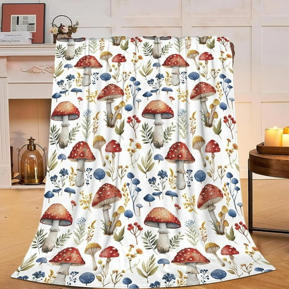 Red Mushroom Forest Blanket Mushroom Decor Soft Cozy Mushroom Plush Throw Blanket Super Warm Fleece Fuzzy Bedding Blanket Gifts for Kids Girls Boys Women Bed Stuff 40"X50"