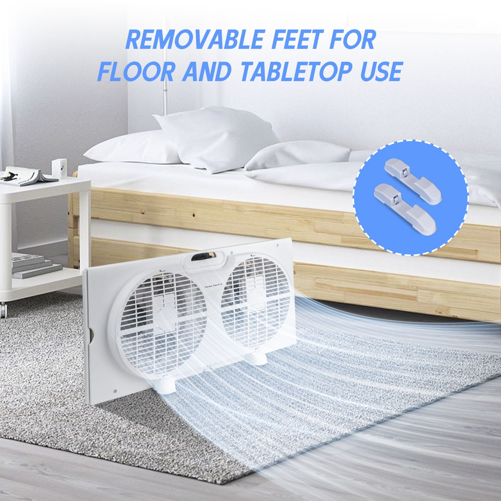9" Dual Window Fan for Window Screen with 2 Speed Settings, Twin Window Fan with Manual Controls and Removable Legs, Horizontal Cooling Fan for Window