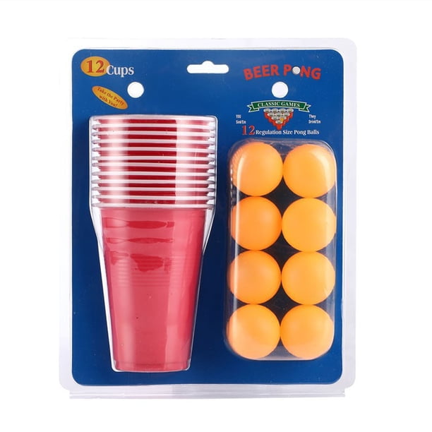 Juego de Beer Pong 24 piezas | Vasos de plástico duraderos azules y rojos de 16 oz con pelotas de ping pong | Juego clásico de beber para adultos | Bar Eventos en el patio trasero | Incluye 12 tazas