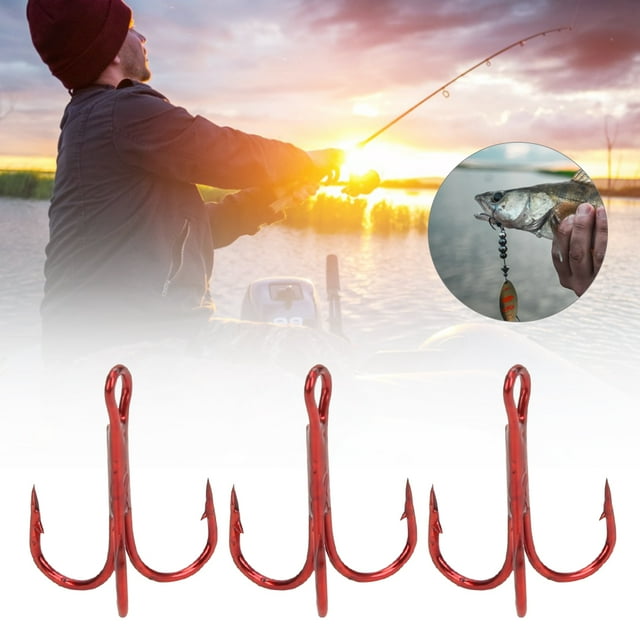 Greensen Hameçon de Pêche, Hameçon à Poisson, 100 Pcs Hameçons Triples Rouges Hameçon en Acier à Haute Teneur en Carbone Accessoires de Pêche