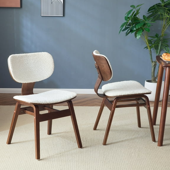 Christopher Knight Home Lyveth Modern Upholstered Side Chair Set, Solid Wood Legs, White & Walnut, Set of 2