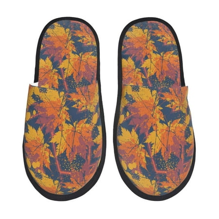 Balery Vintage Abstract Maple Leaf Art Slient Indoor Furry Fleece Comfort House Shoes Soft Non-Slip Home Shoes Cotton slippers House Slippers-- Medium