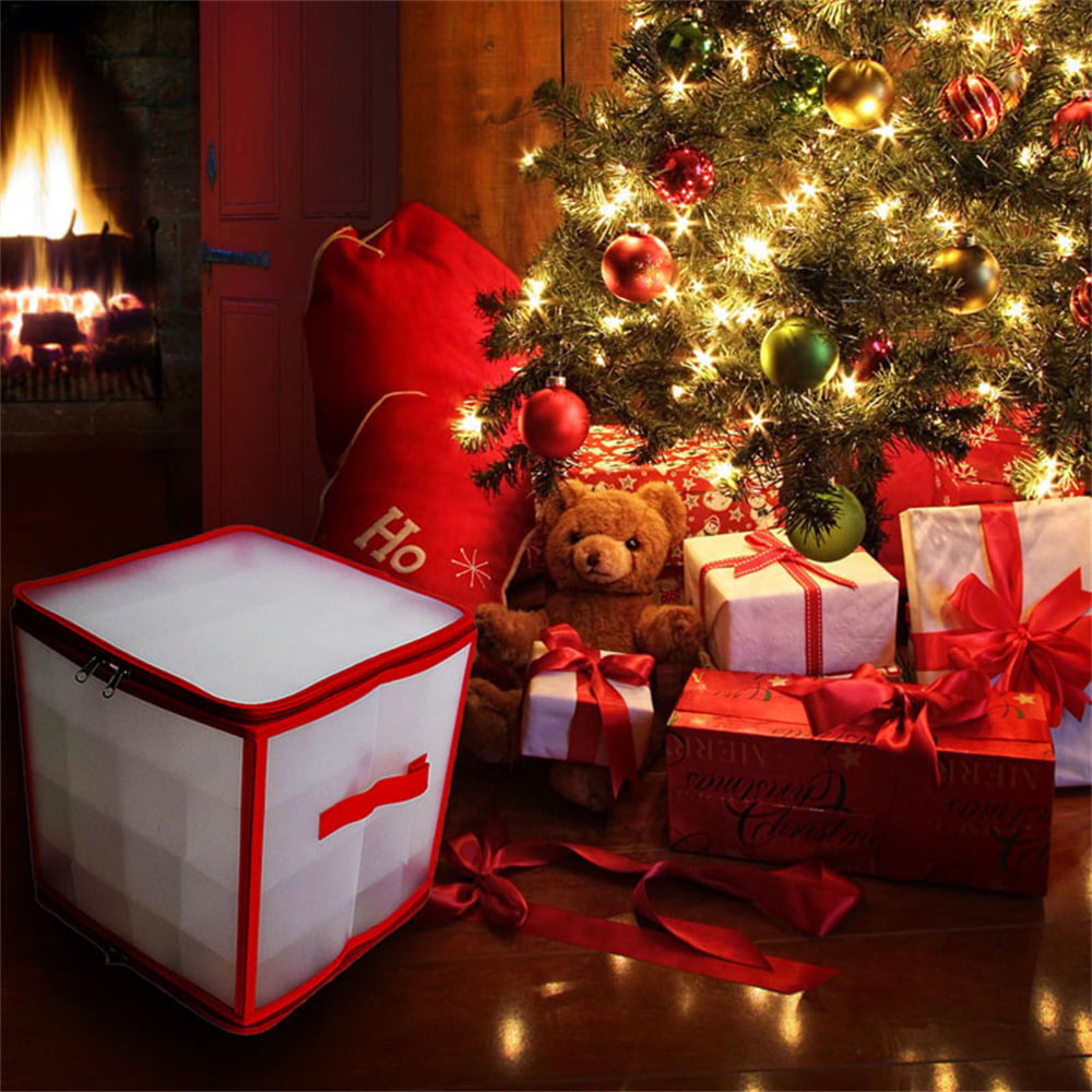 64 Grids Christmas Tree Baubles Storage Box Dual Zipper Closure
