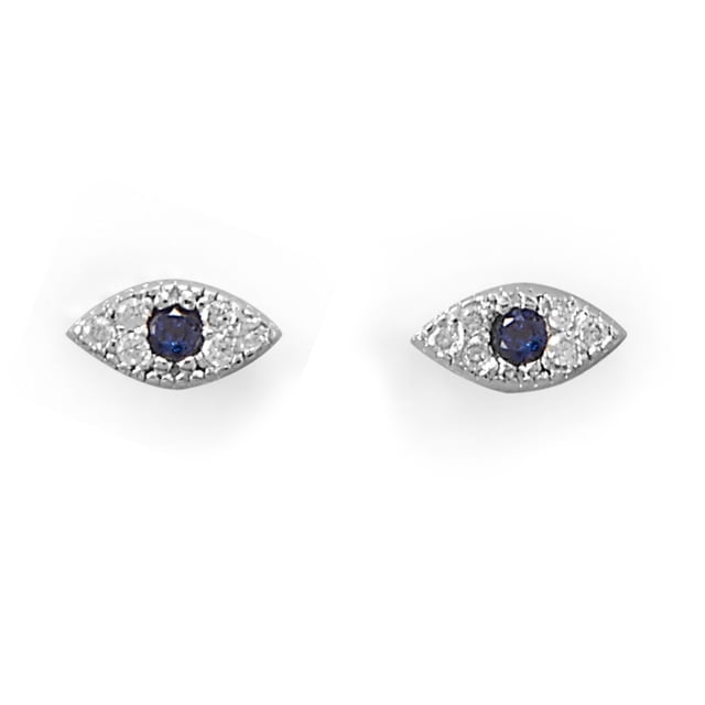 Precious Stars Sterling Silver Cubic Zirconia Evil Eye Earring Studs