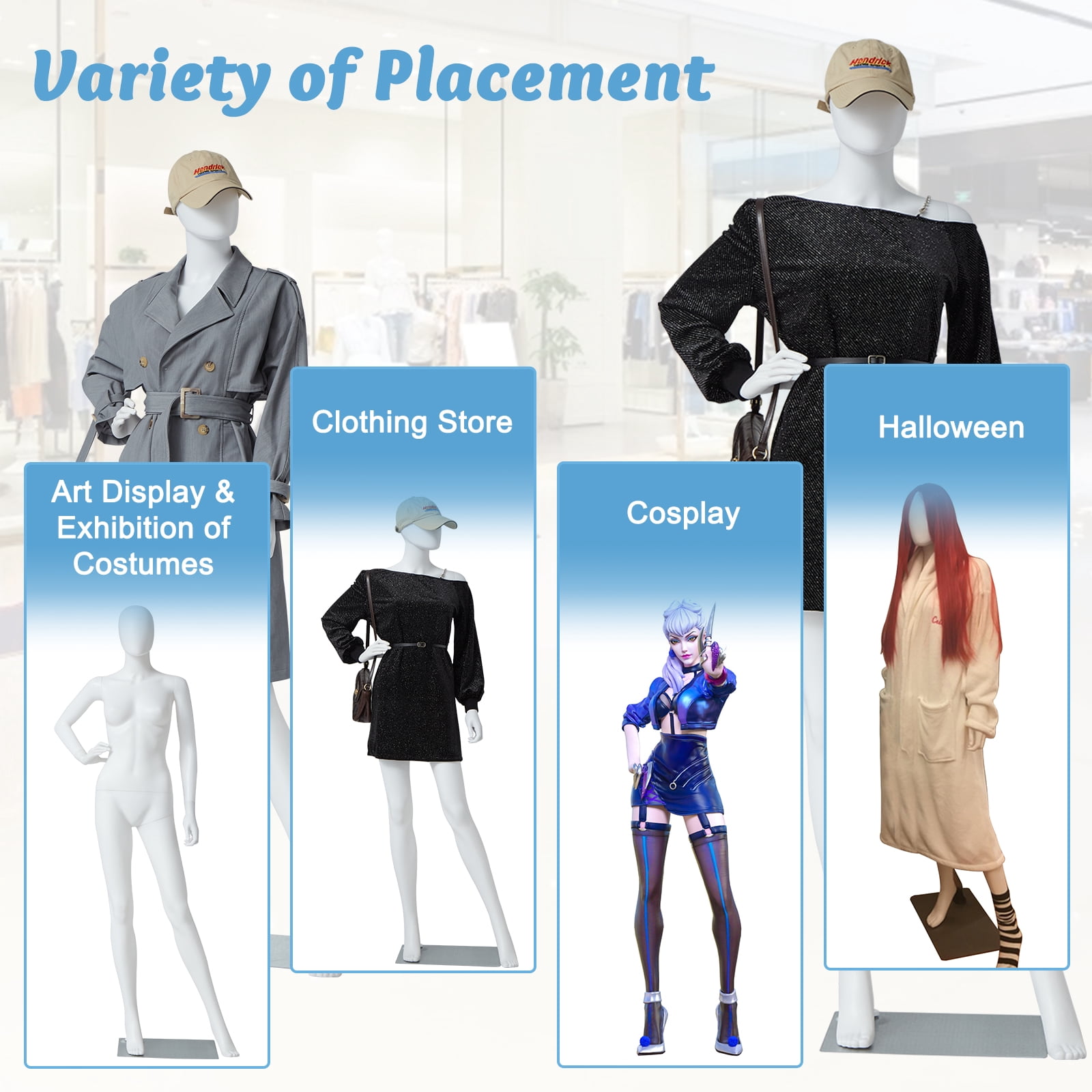 Kinbor 70Inch Full Body Female Mannequin Dress Form Adjustable with Metal Base for Retail Clothing Shops White