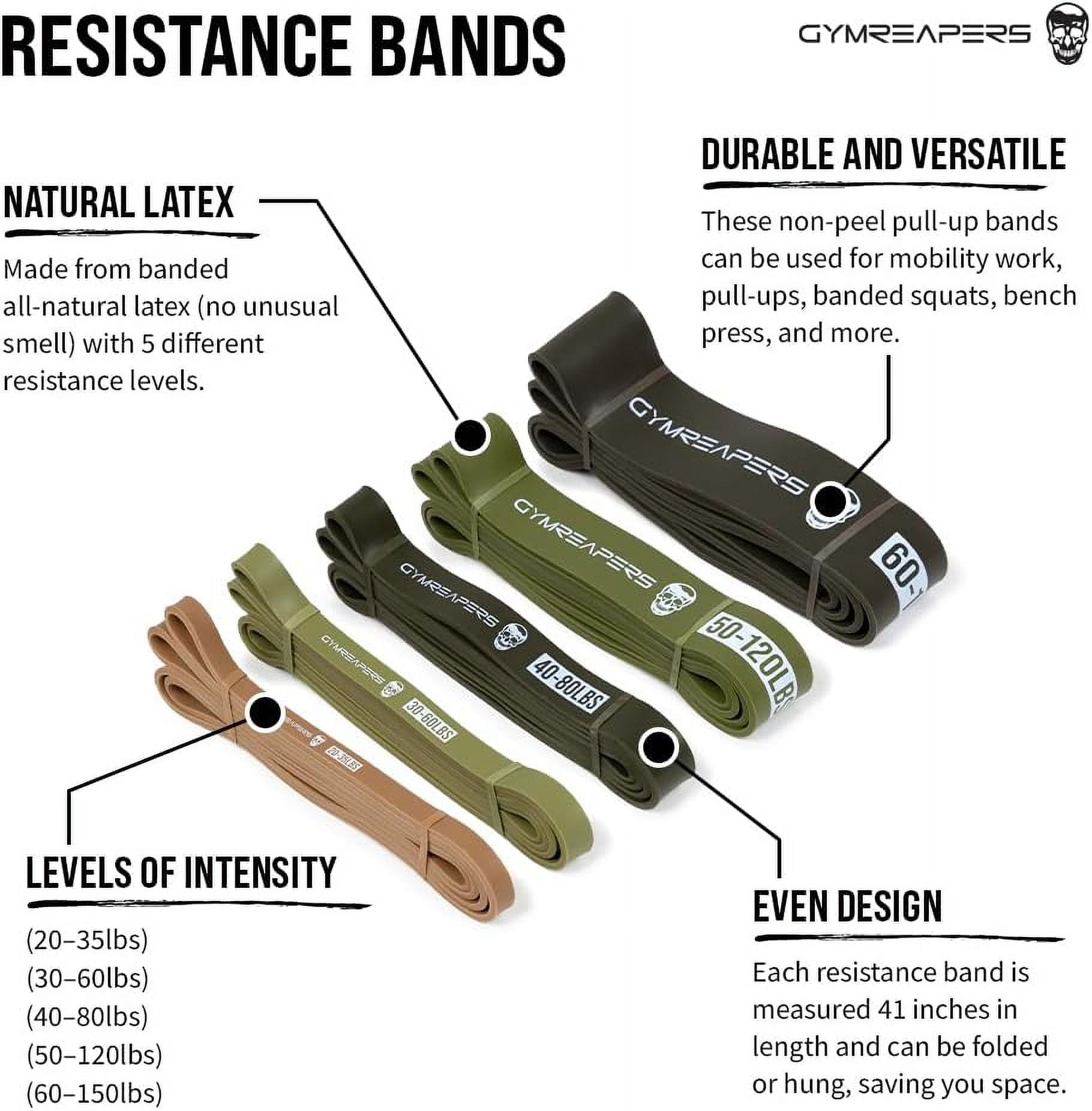 Gymreapers Pull up Resistance Bands For Weight Lifting, Pull Ups - Assistance Bands For Powerlifting, Stretching, WOD, Strength Training - For Men & Women (5 Bands - Military Set)