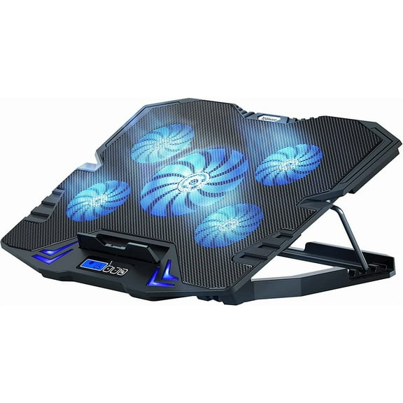 C5 12-15.6 inch Gaming Laptop Cooler Cooling Pad | 5 Quiet Fans and LCD Screen | 2500RPM Strong Wind Designed for Gamers and Office