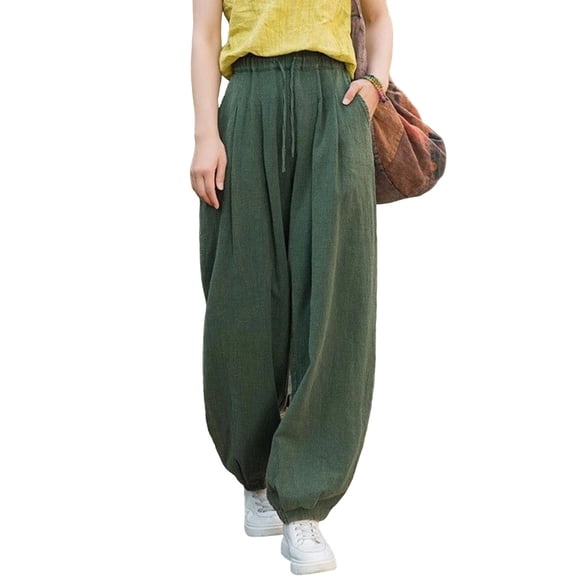 cocolona Womens Summer Casual Harem Pants Solid Color Elastic Waist Drawstring Lounge Beach Pants with Pockets
