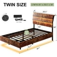 thumbnail image 2 of Feonase Twin Floating Bed Frame with Led Lights and Charging Station, Wood Twin Size Bed Frame with Storage Headboard, Heavy Duty Metal Slats, No Box Spring Needed, Easy Assembly, Vintage Brown, 2 of 7