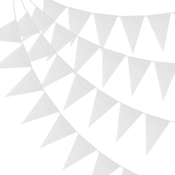 Banderas de banderines Uxcell de 100 pies, cuerdas colgantes de triángulo, banderas DIY para fiestas, blancas, 60 Pcs