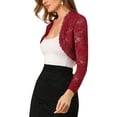 thumbnail image 3 of Seyurigaoka Floral Lace Cardigan See-through Scalloped Long Sleeve Crop Tops, 3 of 10