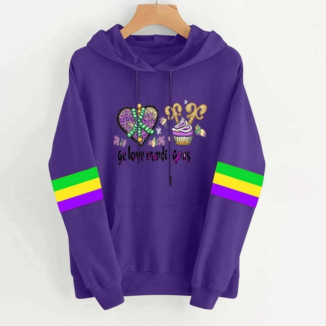 Xuyuer Women Mardi Gras Sweatshirt Mardi Gras Carnival Pullover Top Casual Long Sleeve
