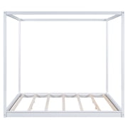 King Size Canopy Platform Bed with Support Legs,White