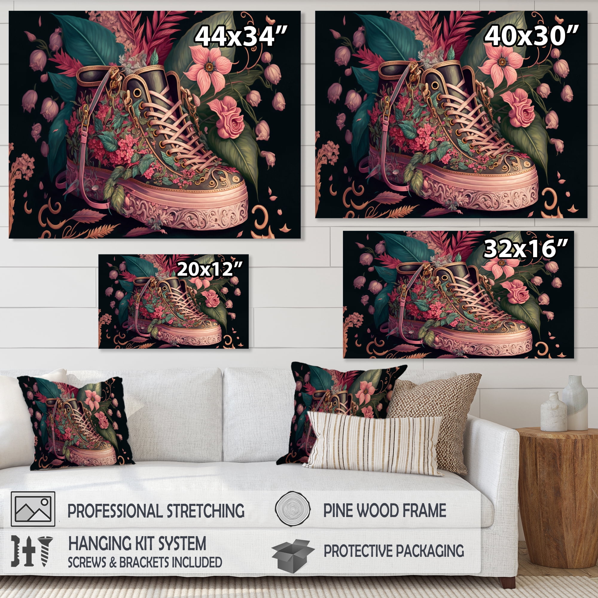 Designart Floral Pink Sneakers Art I Canvas Wall Art
