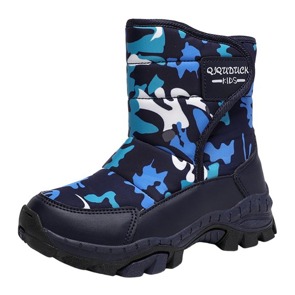 Kogui Toddler Hiking Boots for Boys Kids Winter Snow Boots Boys Girls Wide Toe Box Warm Barefoot Hiking Shoes Fur Lined Outdoor Ankle Walking Boots Size 3 (Blue,Big Kids 3)