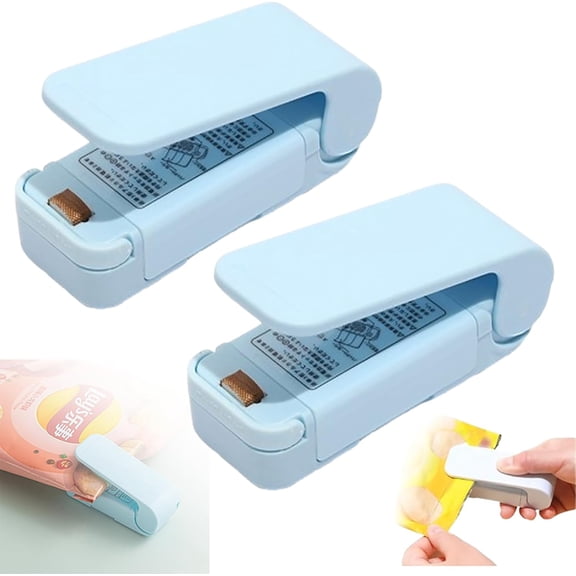 Portable Mini Bag Sealer – 2-in-1 Handheld Heat Vacuum Sealer & Cutter Machine for Plastic Snack Bags Food Storage(RL Blue 2 Pcs)