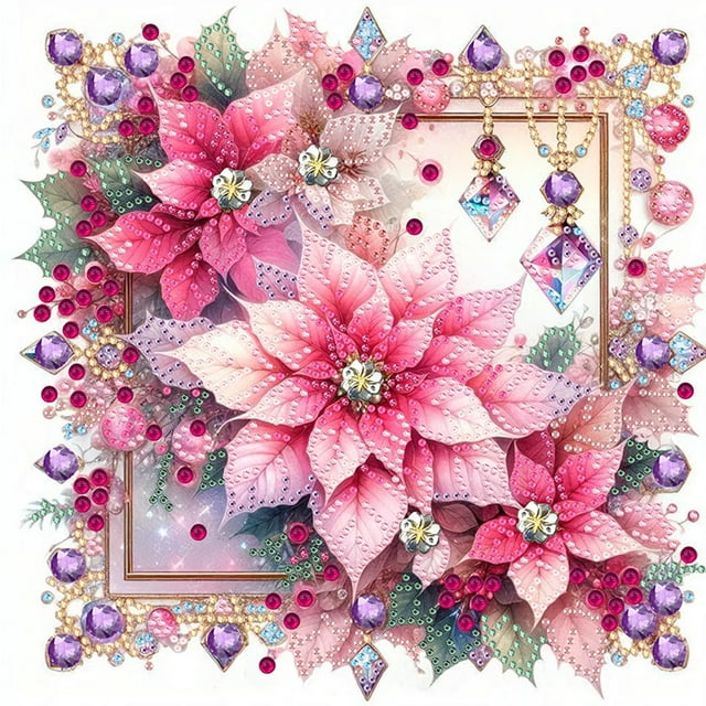 5D DIY Partial Irregular Diamond Painting Set, Christmas Flower Decoration, 30*30CM, Frameless.,Multicolor,B