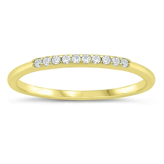 Clear Cubic Zirconia Single Bar Stackable Ring Yellow Gold-Tone Sterling Silver Size 9