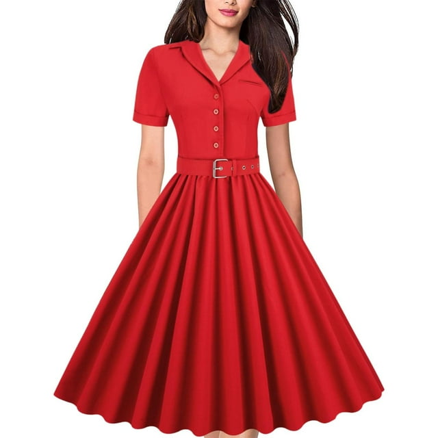 Ketyyh-chn99 Maxi Robes pour Femmes Robe Évasée à Fleurs Robe de Plage Robe Décontractée d'Automne Ample Mini-Robe Rouge,2TG