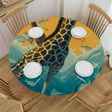 

BCIIG Giraffe Dolphin Ocean Round Table Cover Stain Resistant Washable Perfect for Indoor Outdoor Tablecloth Kitchen Dining Wedding Parties Waterproof 100% Polyester Fibre 46 -50