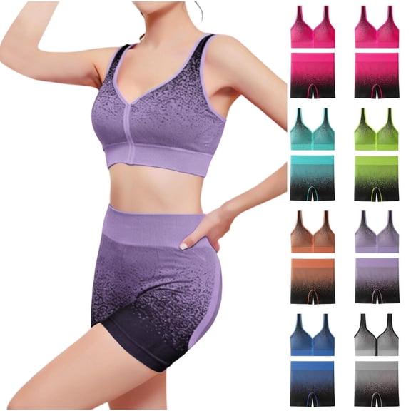 HBGVBA 2 Piece Yoga Outfits Set,Active Wear Suits for Women,Solid Color Summer Outdoor Running Yoga Cami Top Supportive Sports Bra Shorts Set