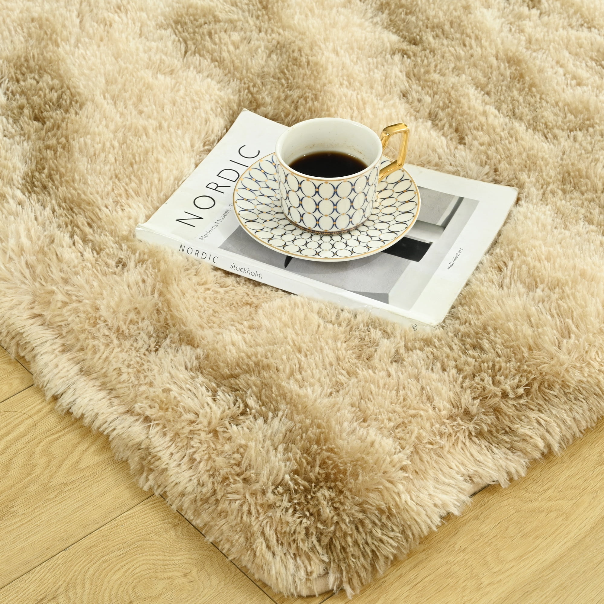 Arogan 6x9 Feet Area Rugs for Living Room Bedroom, Beige Soft Fluffy Shaggy Bedside Carpet, Machine Washable Indoor Floor Rug for Kids Home Decor Aesthetic