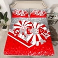 thumbnail image 2 of jejeloiu Cheer Cheerleading Queen Sheet Sets,Ymnastics Dancing Lovers Flat Sheet,Red White Gray Queen Fitted Sheet For Girls Teens,Breathable Home Decor,4pcs, 2 of 7