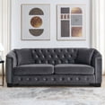 thumbnail image 3 of 77 Inch Modern Chesterfield Velvet Sofa, 3-Seater Tufted Couch with Nailhead Trim and 2 Cushions for Living Room, Bedroom, Office, Grey, 3 of 8