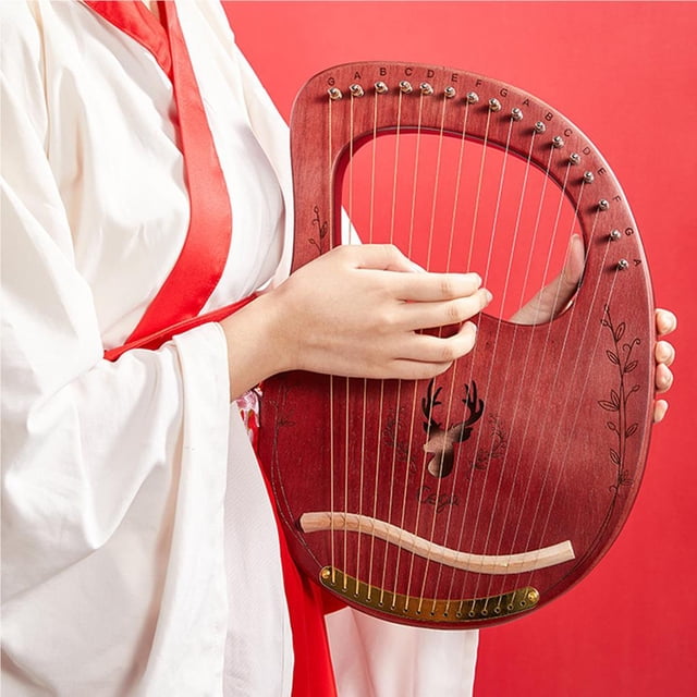 stanreset Portable Lyre Harp 16 String Harp Small Harp Musical Instrument Stable Sound Harp Coffee