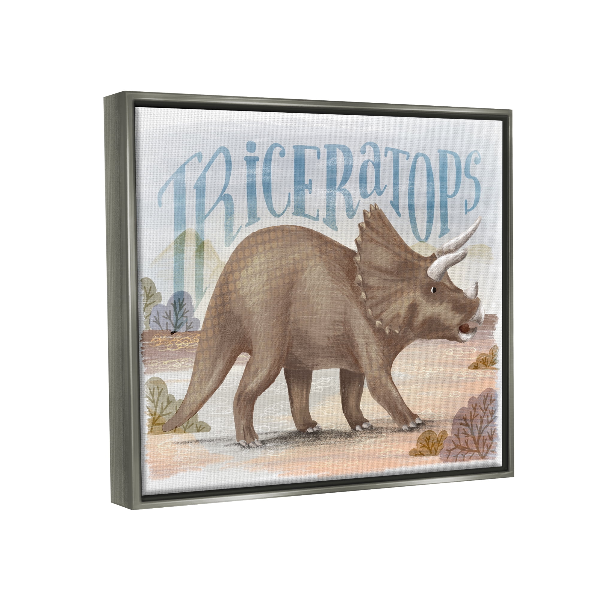 Stupell Industries Triceratops in Nature Animals & Insects Painting Gray Floater Framed Canvas Art Print Wall Art, 31 x 25