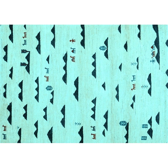 Ahgly Company Indoor Rectangle Solid Light Blue Modern Area Rugs, 7' x 10'