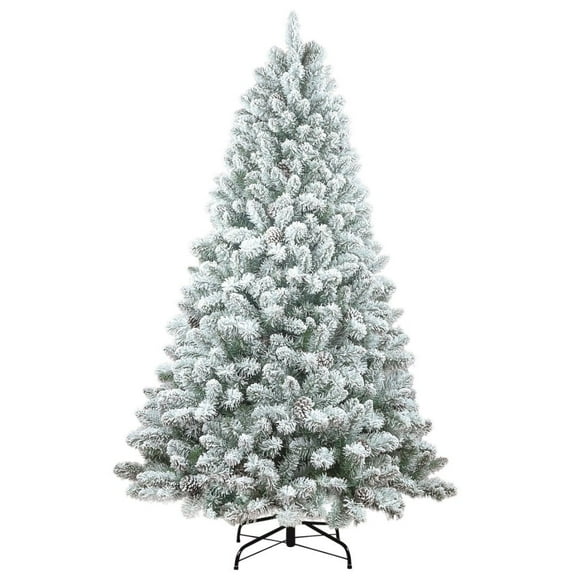4FT Unlit Flocked Artificial Christmas Tree with Full Coverage for a Wintry Xmas Look, Featuring 366 PVC Branch Tips and 21 pcs of Natural Pine Cones,for Holiday Party Decoration