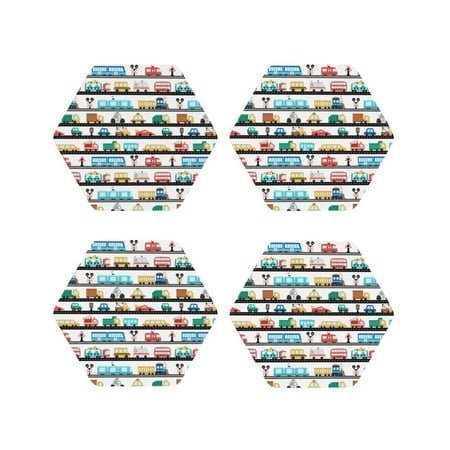 

Tebeau Funny Transport Print Set of 4 Leather Drink Coasters Round Cup Mat Pad for Home and Kitchen Use 4 -Hexagon
