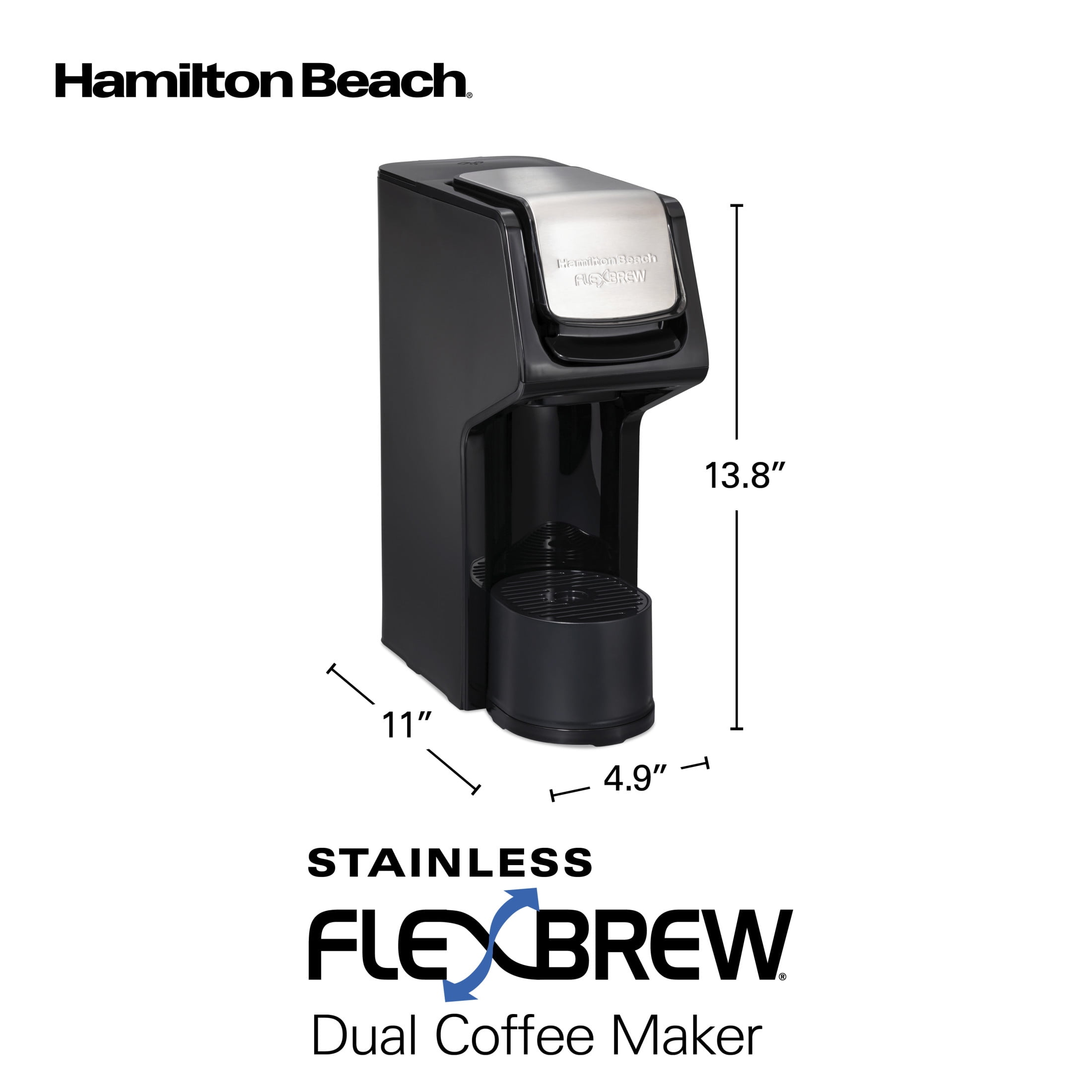 Hamilton Beach FlexBrew Sinlge Serve Coffee Maker, K Cup Pod Compatible & Grounds, 14 oz. Reservoir, Black & Stainless