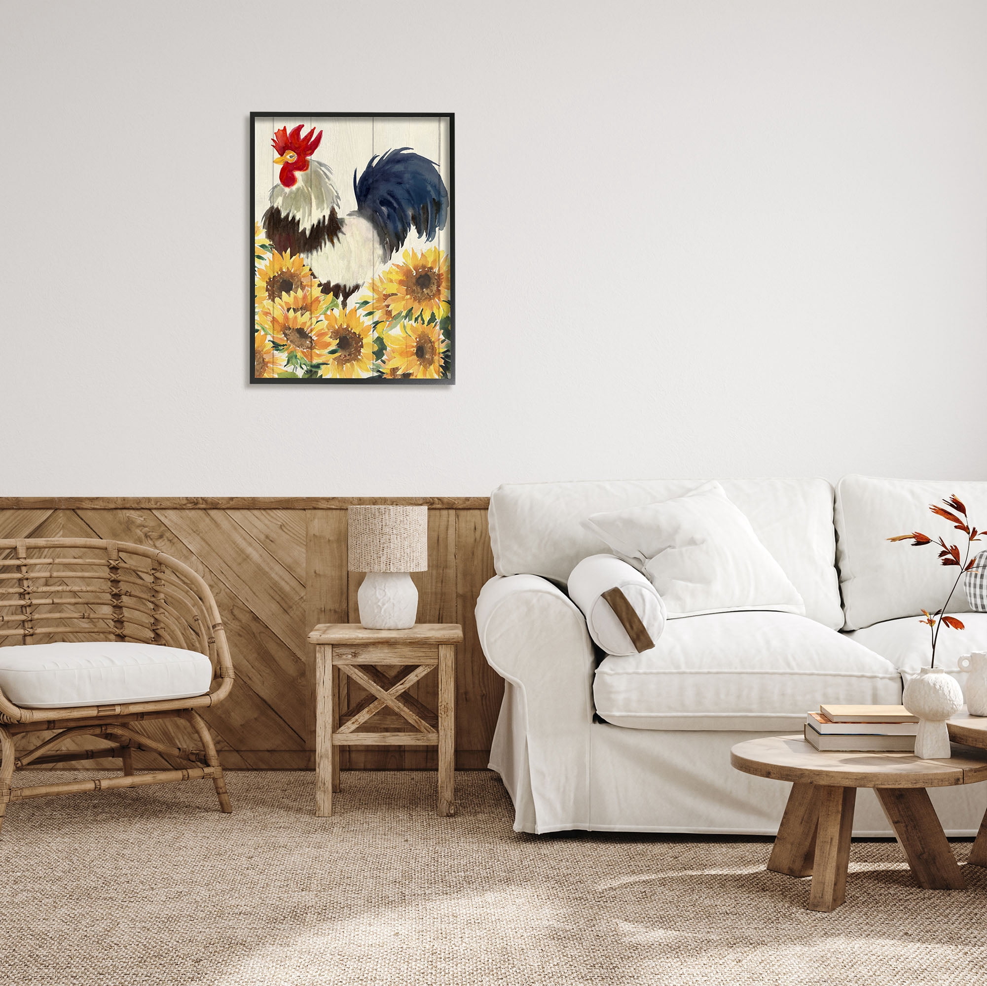 Stupell Industries Country Rooster & Sunflowers Animals & Insects Painting Black Framed Art Print Wall Art, 24 x 30
