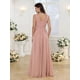thumbnail image 2 of Vestido de dama de honor ROSETOO plisado largo de gasa con cuello en V y abertura, 2 of 7
