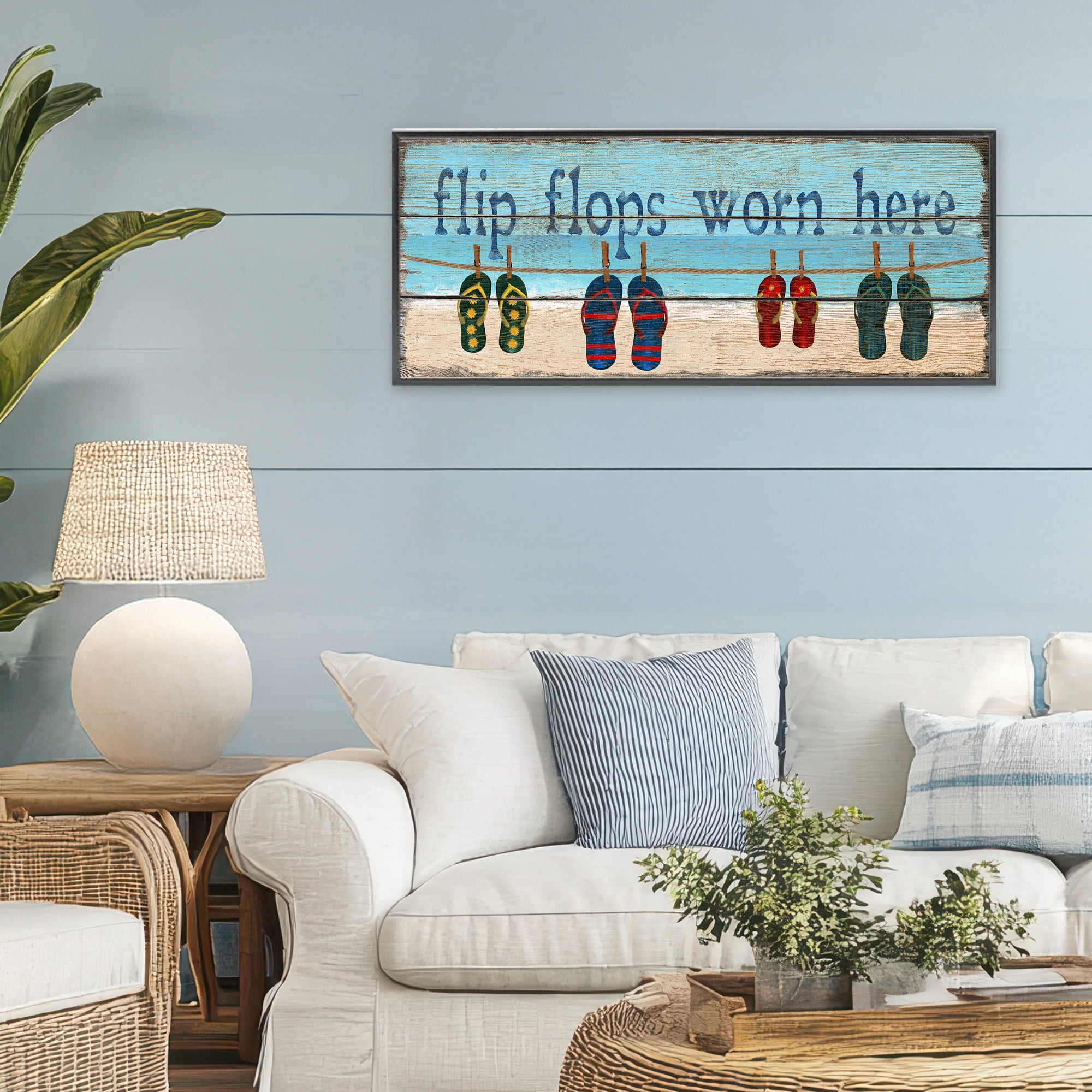 Stupell Industries Flip Flops Worn Here Black Framed Giclee Art, design by Gail Fraser