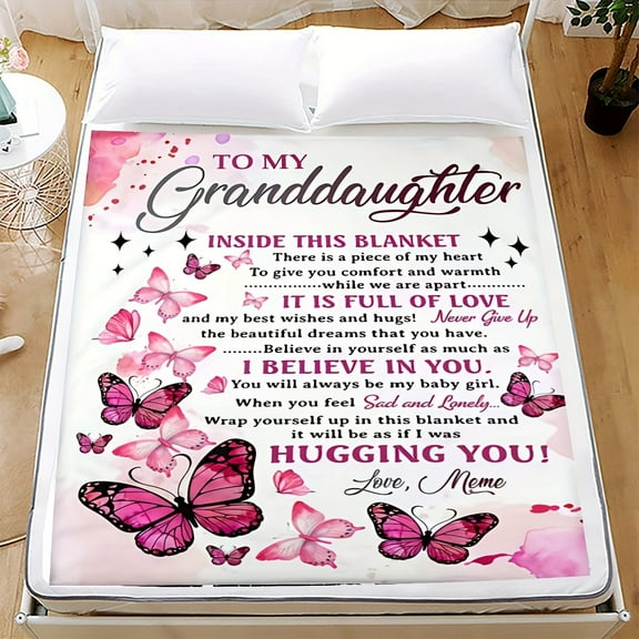 Comfortable and soft butterfly print flannel blanket - the perfect holiday gift for grandma and granddaughter!