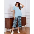 thumbnail image 3 of Chiclily Women's Lounge Set Short Sleeve Shirt and Wide Leg Capri Pants Sweatsuit with Pockets 2 Piece Pajamas Set, Size L, 3 of 9