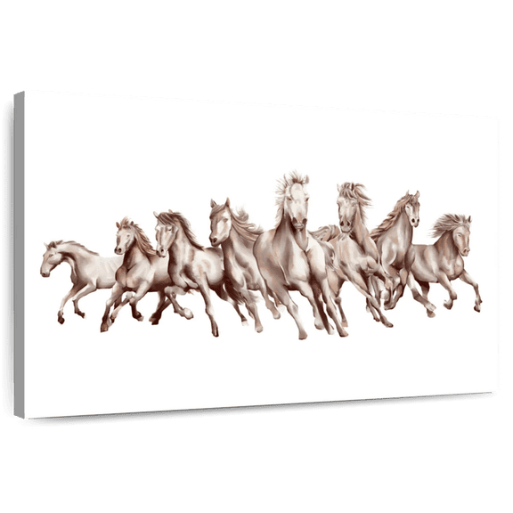 Elephant Stock 8 Horses Wall Art - Horizontal Canvas Wall Art - Living Room Wall Decor - Animal Canvas - White And Gray Decor - 12" x 8"