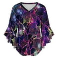 thumbnail image 5 of Bohemian Psychedelic Peacock Mandala Women's V-Neck Blouse With 3/4 Ruffled Bell Sleeves Casual Top Ladies Blouses, 5 of 7