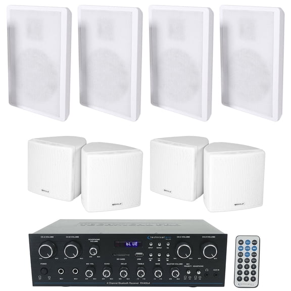 Technical Pro RX400X4 Bluetooth Home Receiver 4 Slim 4 Cube White Wall Speakers